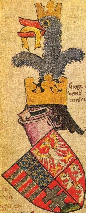 Louis I of Hungary - Louis I of Hungary and Poland. Crest: ostrich holding in its beak a horseshoe