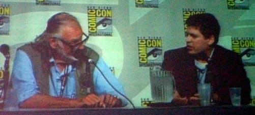 George A. Romero - Max Brooks (right) interviewed George Romero at Comic-Con International in San Diego, California. July, 2007.