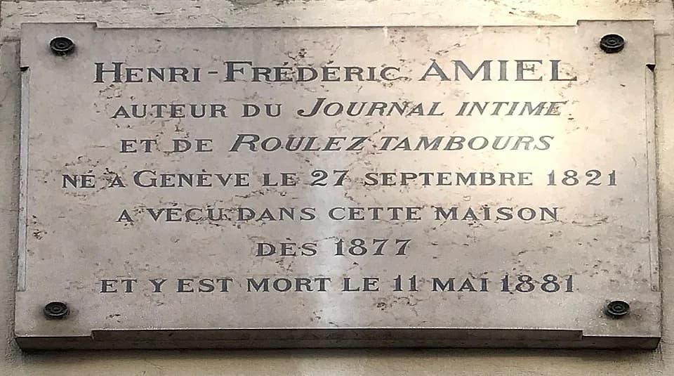 Henri-Frédéric Amiel - Plaque "ici a vécu et est mort" Henri-Frédéric Amiel à Genève (rue Verdaine).