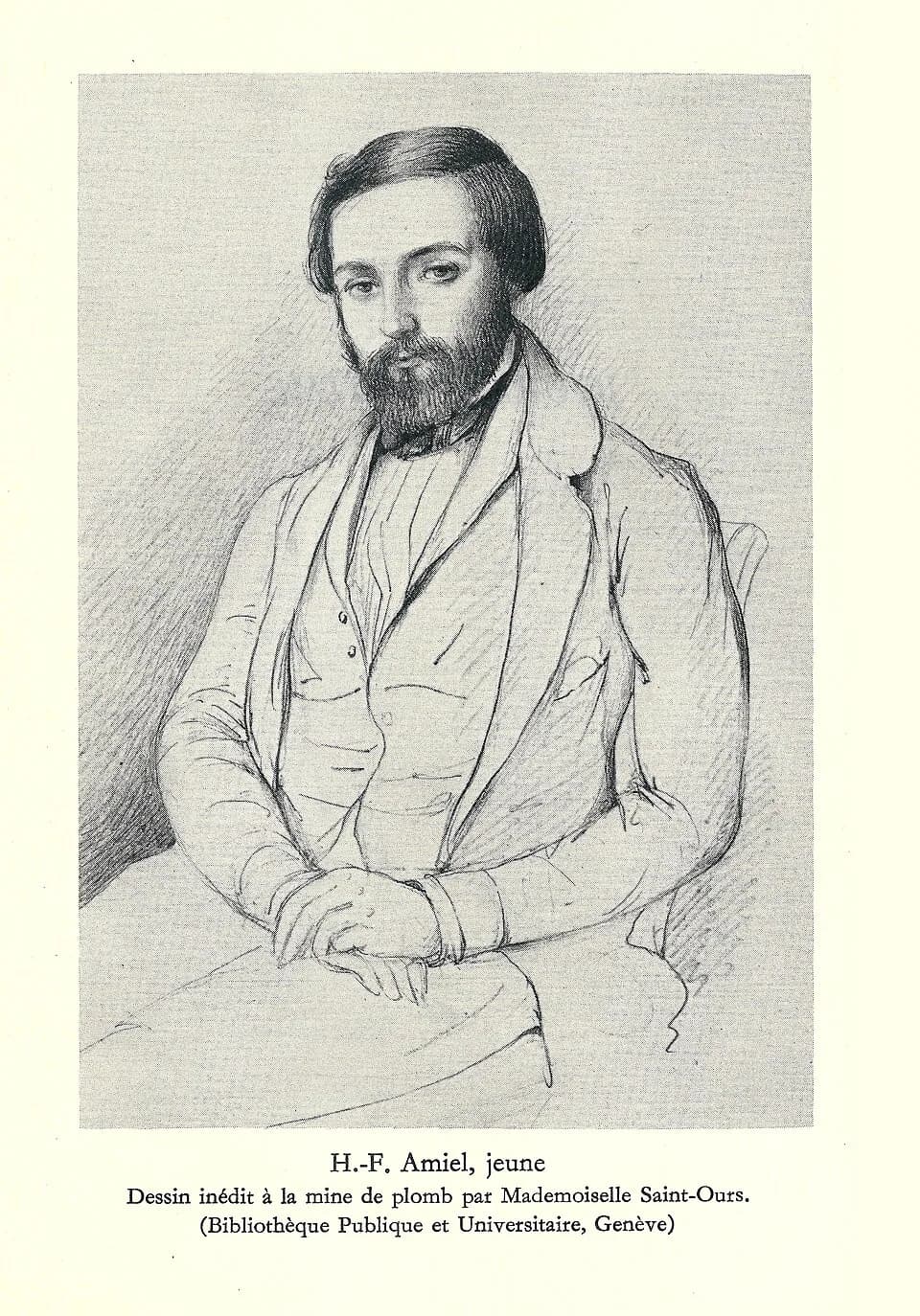 Henri-Frédéric Amiel - Portrait de Henri-Frédéric Amiel, jeune. Dessin à la mine de plomb par Mademoiselle Saint-Ours. (Bibliothèque Publique et Universitaire de Genève)