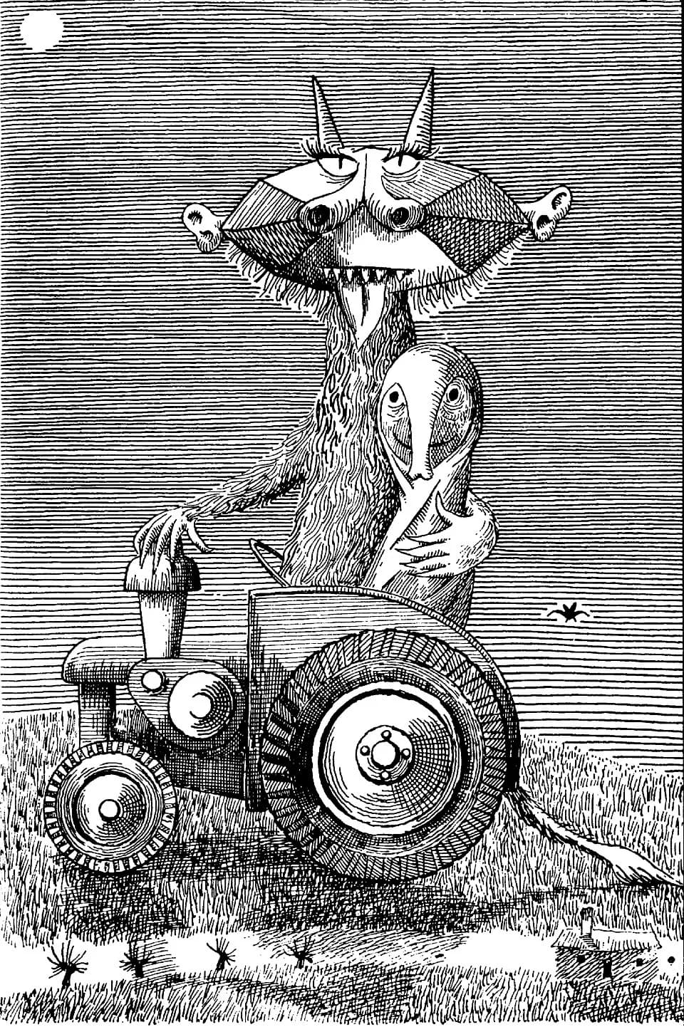 Sławomir Mrożek - Daniel Mroz's illustration for Slawomir Mrozek's book „Slon” (The Elephant”) (Wydawnictwo Literackie, Poland, 1957); ink pen drawing on paper, private collection