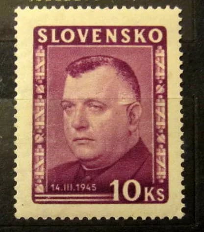 Jozef Tiso - ThDr. Jozef Tiso, president of Slovak State between years 1939-1945,
 stamp of Slovak state issue 14.3.1945 in the value 10 slovak crowns.