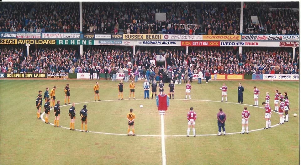 Bobby Moore - The players of West Ham and Wolves, line up for a minute's silence for Bobby Moore, before their game on 6 March 1993