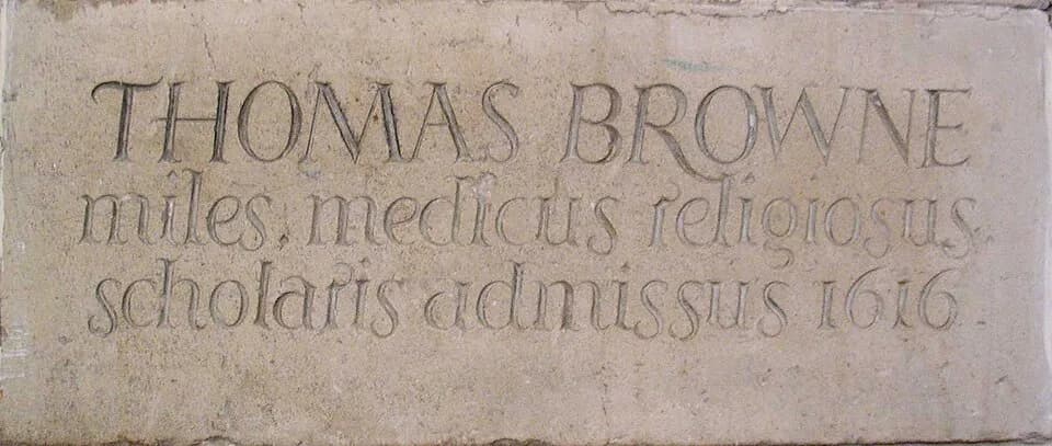 Thomas Browne - close-up of Thomas Browne's marble in 2nd chamber, Winchester College.
