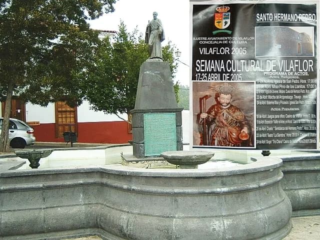 Peter of Saint Joseph Betancur - Vilaflor, the highest village on Tenerife, fountain of the Holy Hermano Pedro and a poster of the festivities therefore yearly in April.