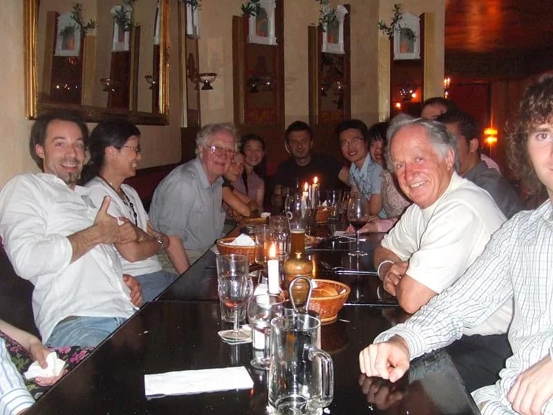 Oliver Smithies - Spot the two Nobel prizewinners.

One of these men invented gel electrophoresis (Oliver Smithies). And knockout mice (Mario Capecchi).
