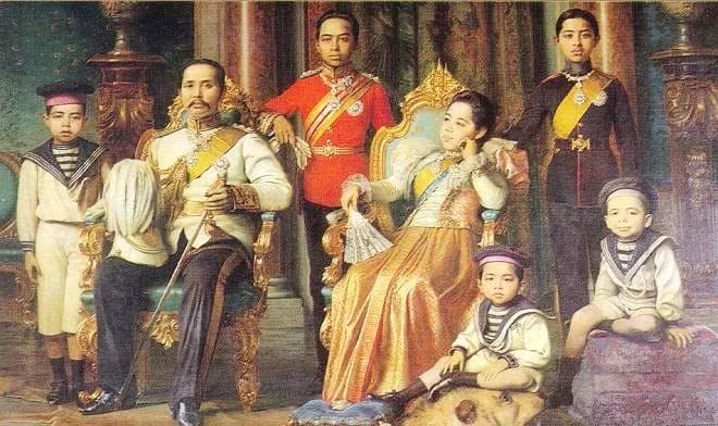 Prajadhipok - Painting of TM King Chulalongkorn and Queen Saovabha Bongsri, with their five sons (oil on canvas)