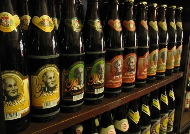 Bohumil Hrabal - Various types of Postrizinske beers with Bohumil Hrabal's portraits