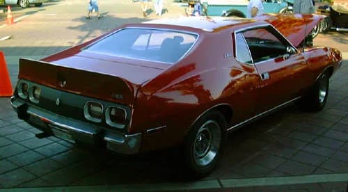 Pierre Cardin - 1974 AMC Javelin AMX Pierre Cardin edition. This one's fitted with the big 401 cubic inch V8, has all the factory Go Package options, and had the radio and some other accessories delet