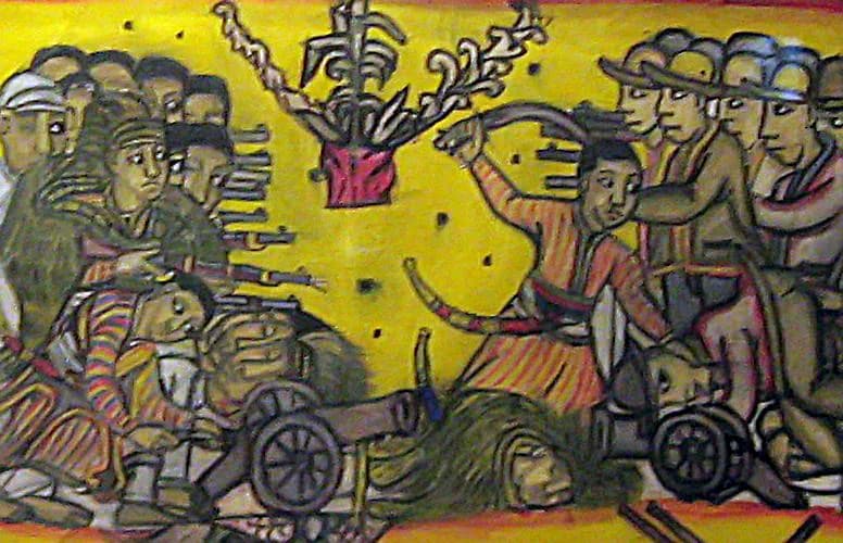 Menilek II - Detail of Ethiopian painting commemorating the Battle of Adwa, Catalogue No. E261845-0, Department of Anthropology, NMNH, Smithsonian Institution.
