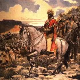 Menilek II - Page from old french newspaper "Le Petit Journal" depicting Menelik II at the battle of Adwa