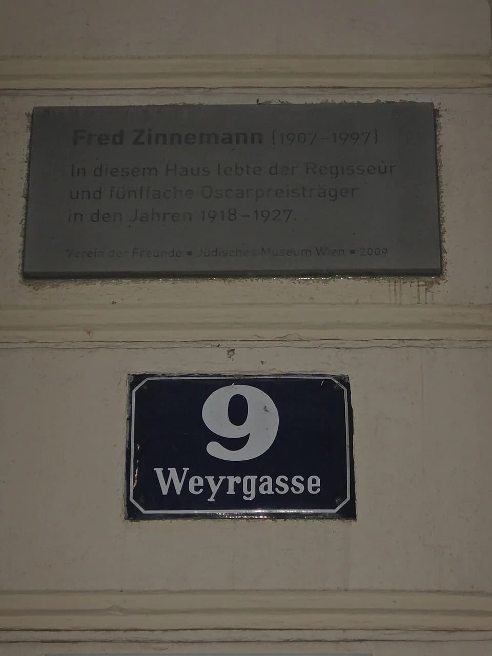 Fred Zinnemann - Gedenktafel für Fred Zinnemann (Wien, Weyrgasse 9)
