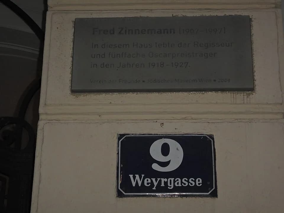 Fred Zinnemann - Gedenktafel für Fred Zinnemann (Wien, Weyrgasse 9)