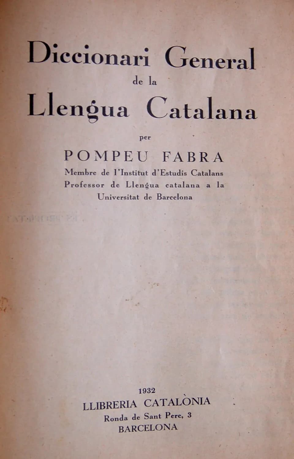 Pompeu Fabra - Portada del Diccionari General de la Llengua Catalana (1932)