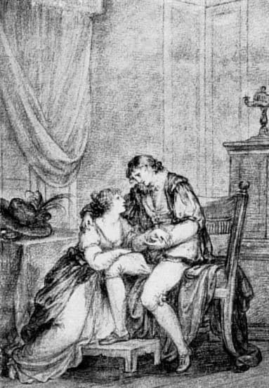 Angelica Kauffmann - Egmont und Klärchen Zeichnung von Angelikas Kauffmann für Kupfer in Goethe Schriften Erste Fassung des bekannten Blattes in Goethes Nachlaß, aus früherem Besitz der Luise von Göch