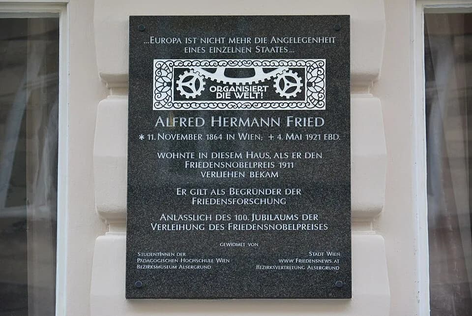 Alfred Hermann Fried - Gedenktafel für Alfred Hermann Fried (Wien, Widerhofergasse 5)