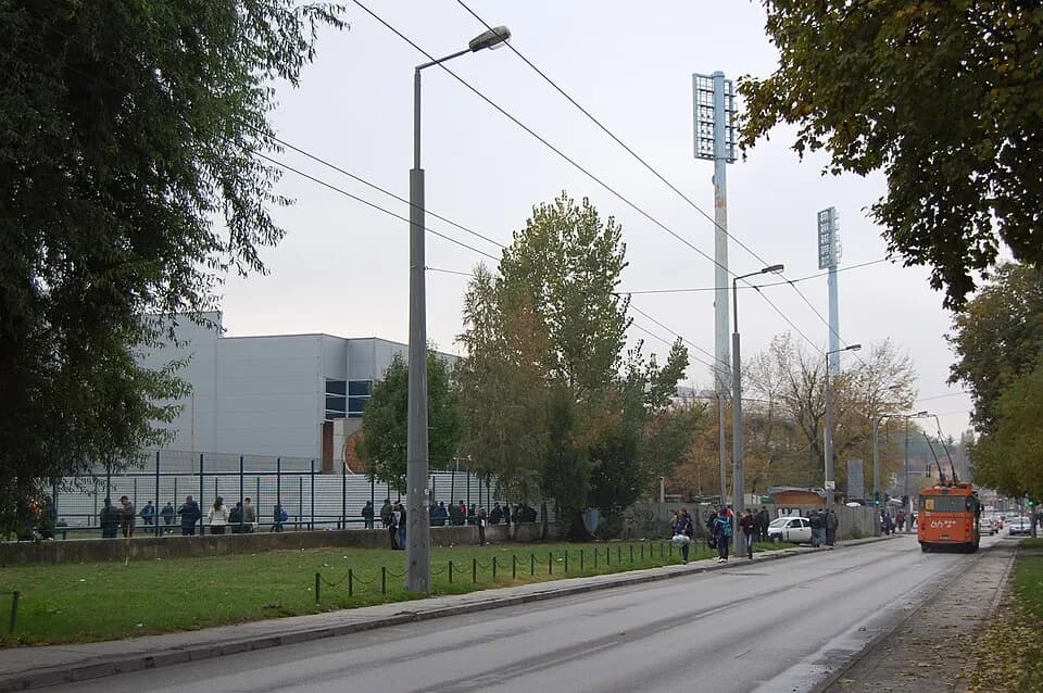 Ivica Osim - Trolleybus #4137 at Stadium Grbavica running westbound from Trg Austrije to Dobrinja, Line 103, October 23, 2011