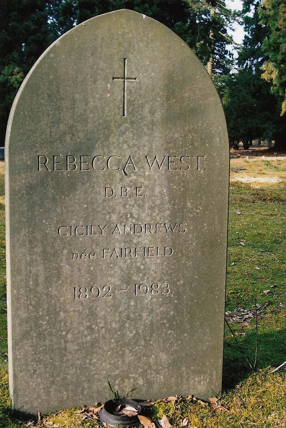 Rebecca West - Photo of headstone for Dame Rebecca West, nee Cicily Isabel Fairfield, in Brookwood Cemetery, Woking, Surrey, UK.