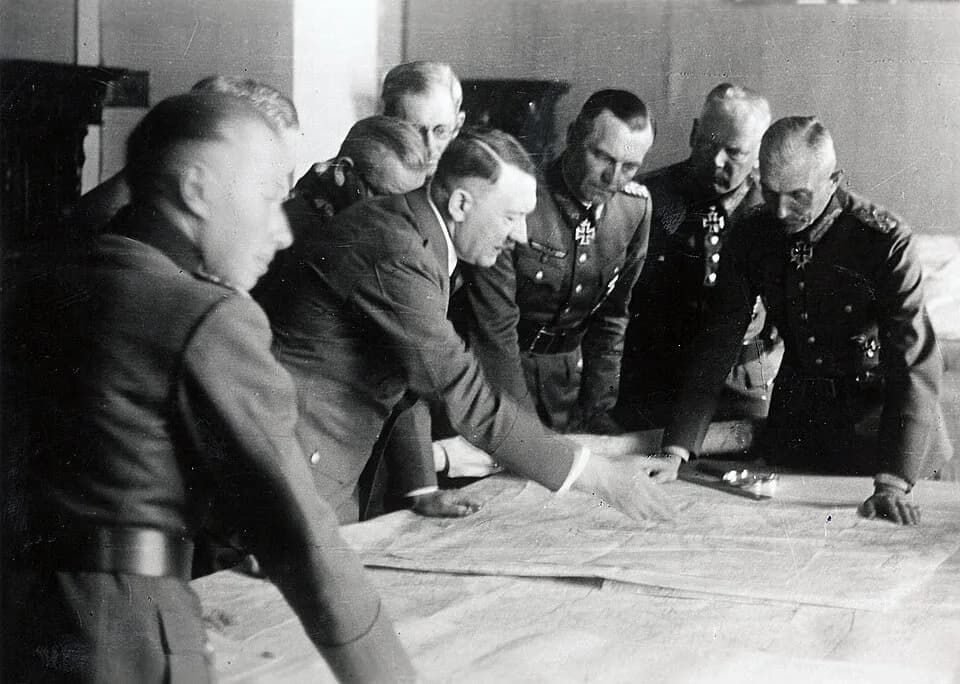 Fedor von Bock - Situation briefing, Army Group South Headquarters 
On the Eastern Front, 1 June, 1942 Adolf Hitler during a briefing at the headquarters of Army Group South in Poltava. From left to r