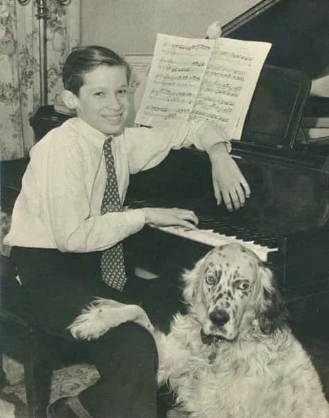 Glenn Gould - Glenn Gould at 13 with Nicky, his beloved English Setter dog, and his bird Mozart (on top of the sheet music)
