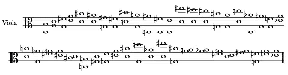 György Ligeti - The 45 double stops that are looped in the second movement of Ligeti's Viola Sonata.