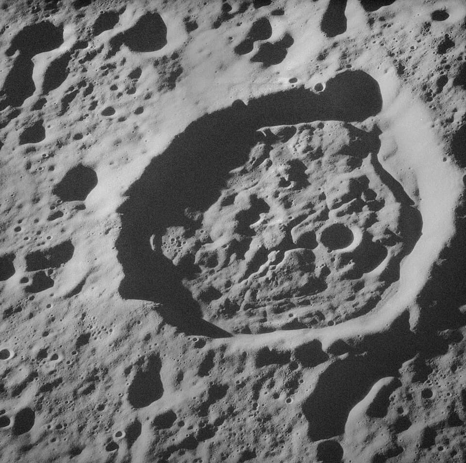 Fritz Zwicky - Oblique view of Zwicky N crater (within Zwicky itself), facing northeast, on the far side of the moon.