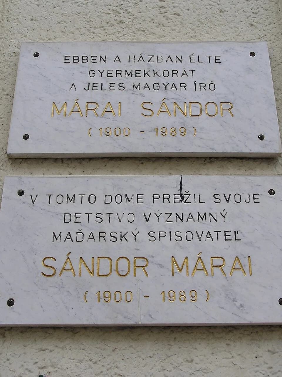 Sándor Márai - Commemorative plaque of Sándor Márai in Košice