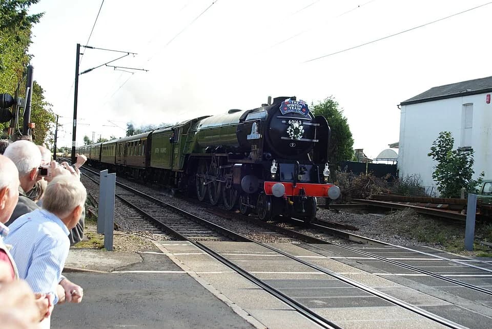 Nicholas Winton - Locomotvie 60163 Tornado with the Winton Train at Ardleigh} in Essex.