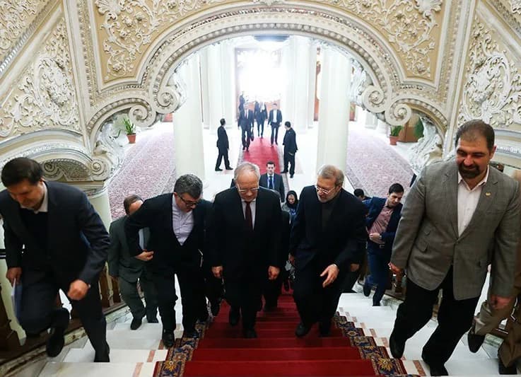 Ali Larijani - دیدار یوهان اشنایدر-آمان، رئیس جمهور وقت سوئیس، با علی لاریجانی، رئیس وقت مجلس شورای اسلامی در ساختمان بهارستان مجلس.