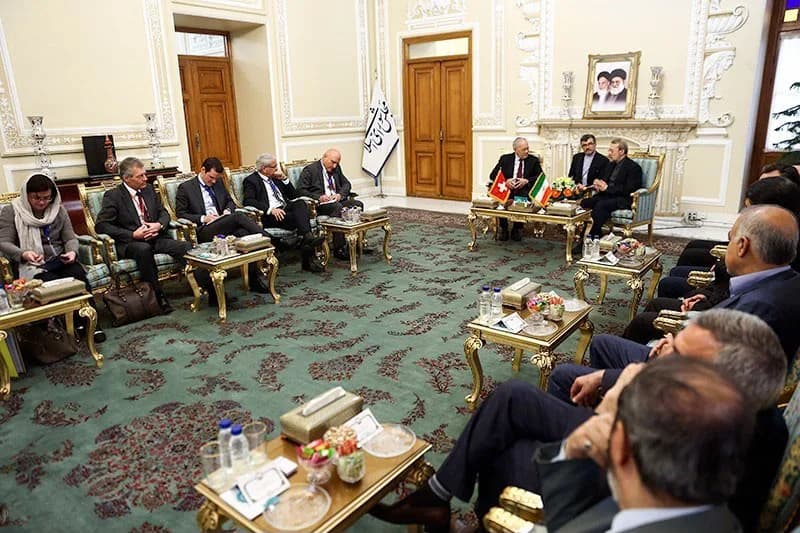 Ali Larijani - دیدار یوهان اشنایدر-آمان، رئیس جمهور وقت سوئیس، با علی لاریجانی، رئیس وقت مجلس شورای اسلامی در ساختمان بهارستان مجلس.