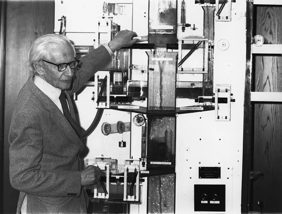 James Meade - With restored Phillips Machine

Extracts from ‘The Phillips Machine Project’ by Nicholas Bar, LSE Magazine, June 1988, No75, p.3

A.W. H. ‘Bill’ Phillips is known worldwide as the origin