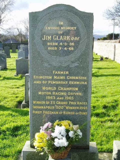 Jim Clark - The grave of Racing Driver Jim Clark. This Grave lies within the grounds of Chirnside Parish Church. Jim Clark is still regarded as one of the finest Racing drivers who ever lived despite 