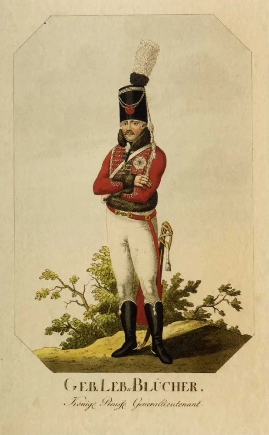 Gebhard Leberecht von Blücher - Gebhard Leberecht von Blücher.  Artist unknown, ca. 1803-1806, colored copper engraving, 38,5 x 26,5 cm, Stiftung Stadtmuseum Berlin, Inv.-Nr. XI 7794