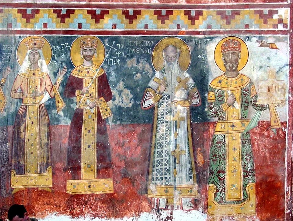 David IV of Georgia - Mural inside the Gelati monastery has images of great Goergian Kings and queens. The rightmost is king David II the Builder, unarguably the most revered king of Georgia.