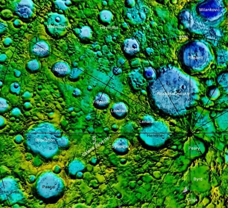 Corneille Heymans - Cráter lunar Froelich. Localización. (Imagen LRO)