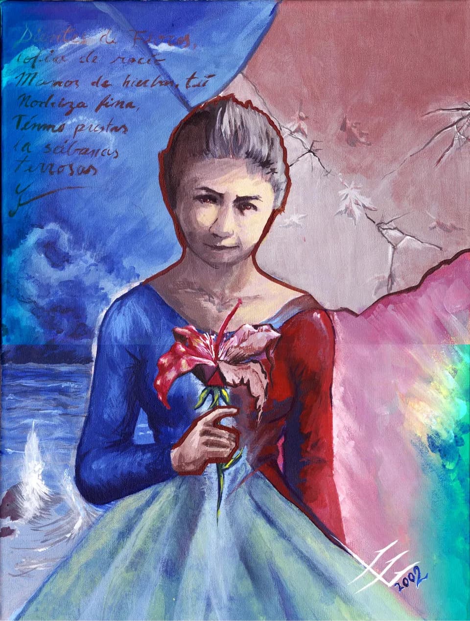 Alfonsina Storni - Retrato de Alfonsina Storni inspirado en un retrato fotografico de su juventud temprana. 
El mar, el ímpetu de su espíritu, su talento y la tragedia, y la muerte trato de que se vea