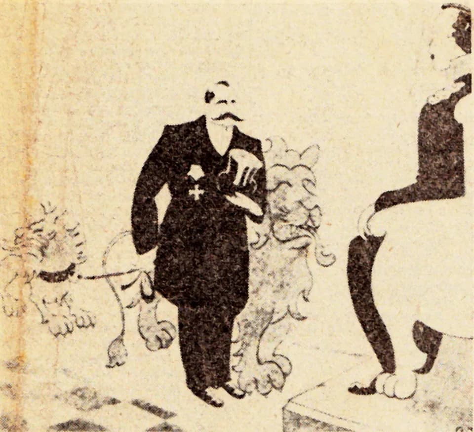 Pehr Evind Svinhufvud - Svinhufvud represents Finland's lion for its new master in a contemporary caricature.