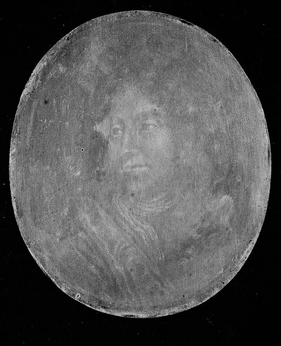 Charles XI of Sweden - Porträtt, bröstbild, troligen reproduktion av målning föreställande Karl XI (1655-1697). Mannen i trekvartsprofil, iförd allongeperuk, halsduk och rock. Dagerrotyp / daguerreoty