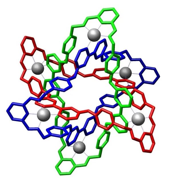 Fraser Stoddart - This is a picture generated from a crystal structure reported by James Fraser Stoddart et al. Science 2004, 304, 1308-1312. It shows a molecular Borromean ring with the grey spheres 