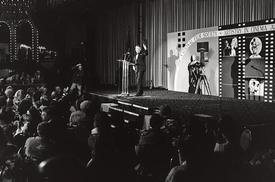 Glenn Ford - Glenn Ford accepts a 1979 Artistry in Cinema award at the National Film Society convention, May 1979.    NOTE:  Permission granted to copy, publish, broadcast or post any of my photos, bu