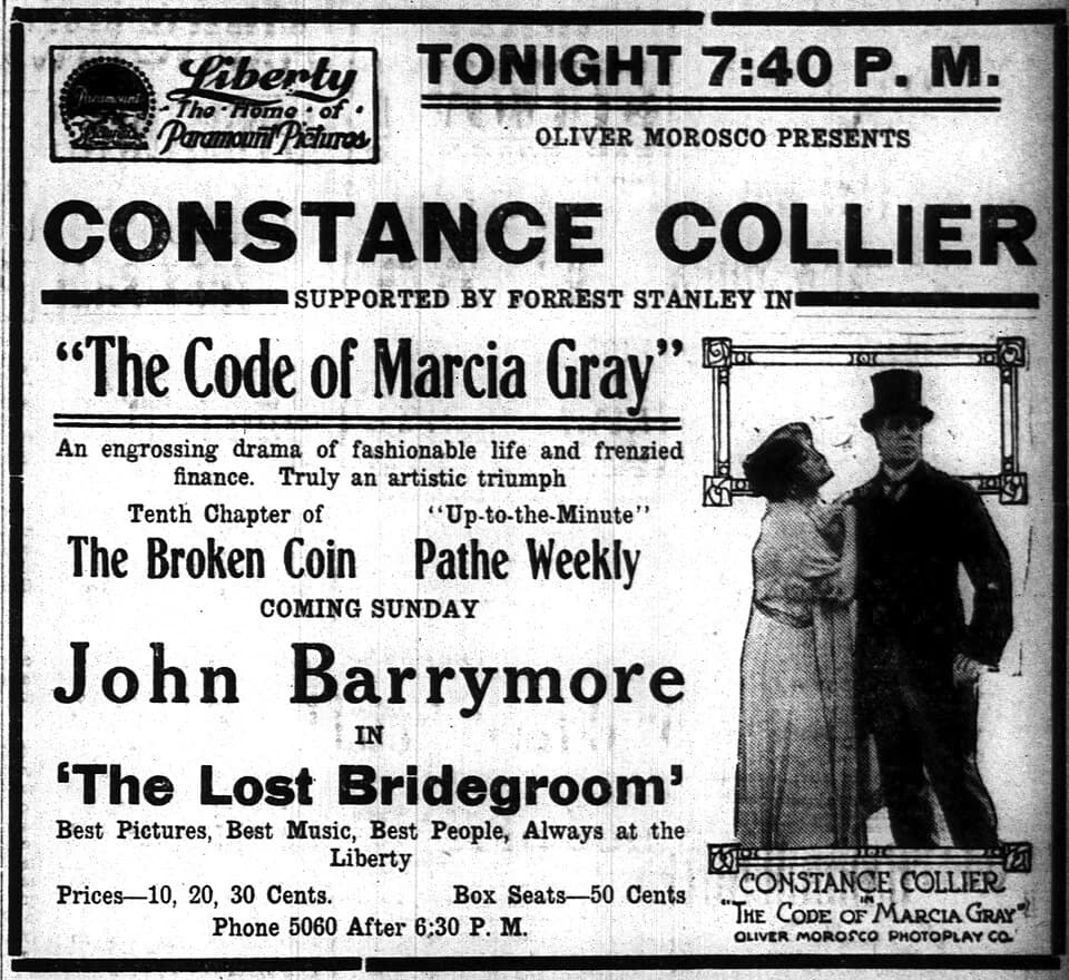 Frank Lloyd - The Code of Marcia Gray is a 1916 silent romantic crime drama produced by Oliver Morosco, distributed through Paramount Pictures and directed by Frank Lloyd. Newspaper advert for the fil