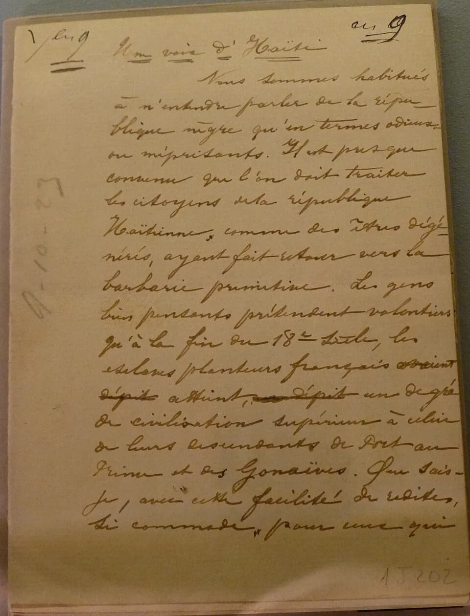 Élisée Reclus - Bordeaux, Archives départementales de la Gironde, exposition Variations ː Élisée Reclus, 1905, manuscrit d'Une voix d’Haïti. In: La Revue , vol. 55, pp. 393-395.