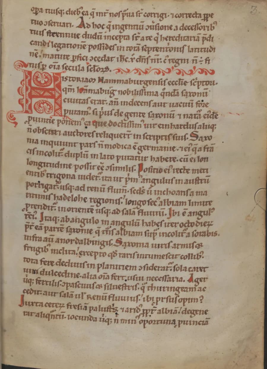 Adam of Bremen - Beginning of Book 1 of Adam von Bremen's Gesta Hammaburgensis ecclesiae pontificum in the Vienna codex (ÖNB cod. 521).