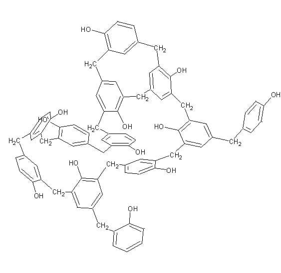 Leo Baekeland - 3-D Structure of Bakelite, Modified Bakelit_Struktur.png with removal of pendant methyl groups, which are not documented as being part of the phenol-formaldehyde reaction to produce Ba