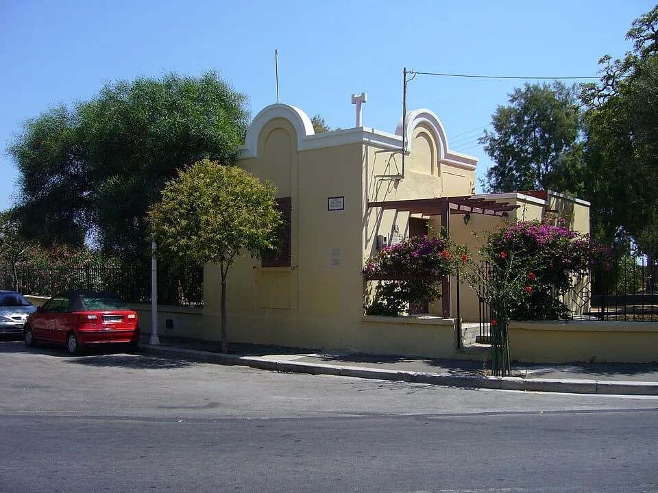 Lawrence Durrell - Lawrence Durrell's house (near Rhodes casino) from 20 May 1945 to 10 April 1947. The plaque on the side of the house (visible in the photo) provides the name and dates of residence.
