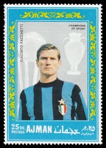 Giacinto Facchetti - A 1968 Ajman stamp commemorating Inter Milan player Giacinto Facchetti.