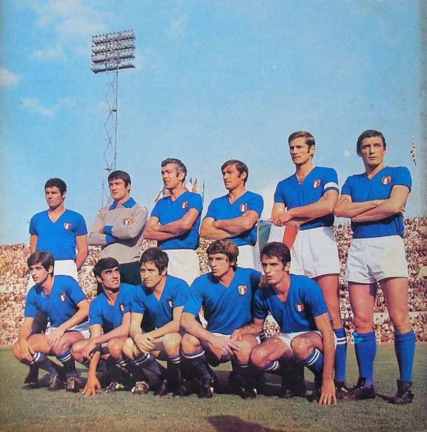 Giacinto Facchetti - Group photograph of the Italian national association football team that beat Wales 4-1 at Olympic Stadium in Rome (Italy) during the 1970 FIFA World Cup, European qualifying. From