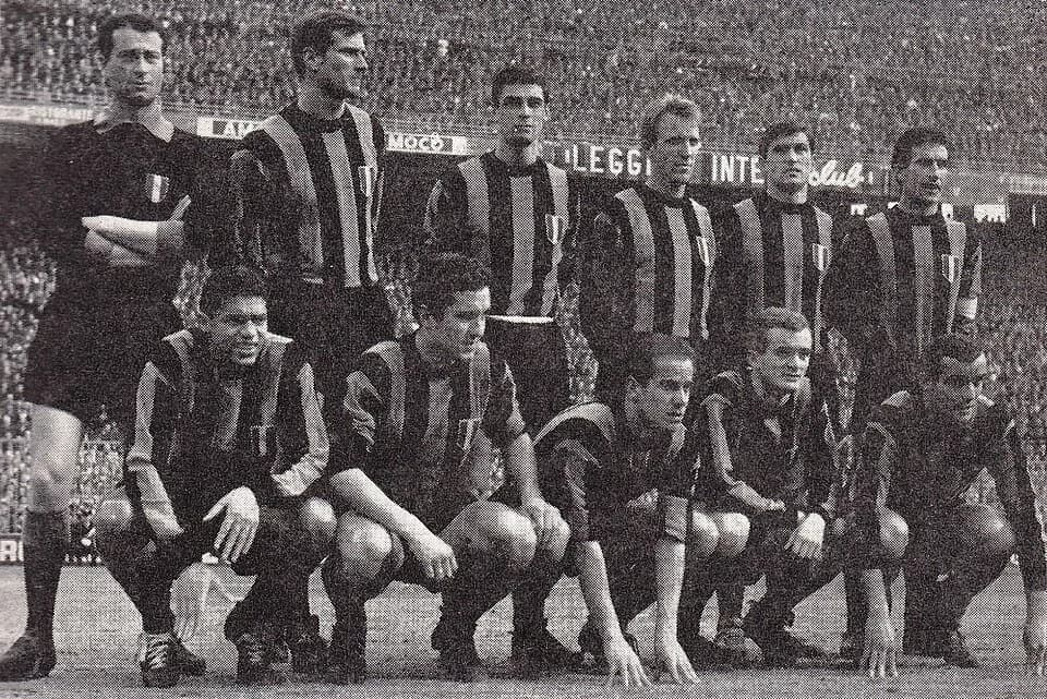 Giacinto Facchetti - A line-up of Inter Milan in the 1963–64 season, posing inside San Siro in Milan, Italy. From left to right, standing: Giuliano Sarti, Giacinto Facchetti, Aristide Guarneri, Carlo 