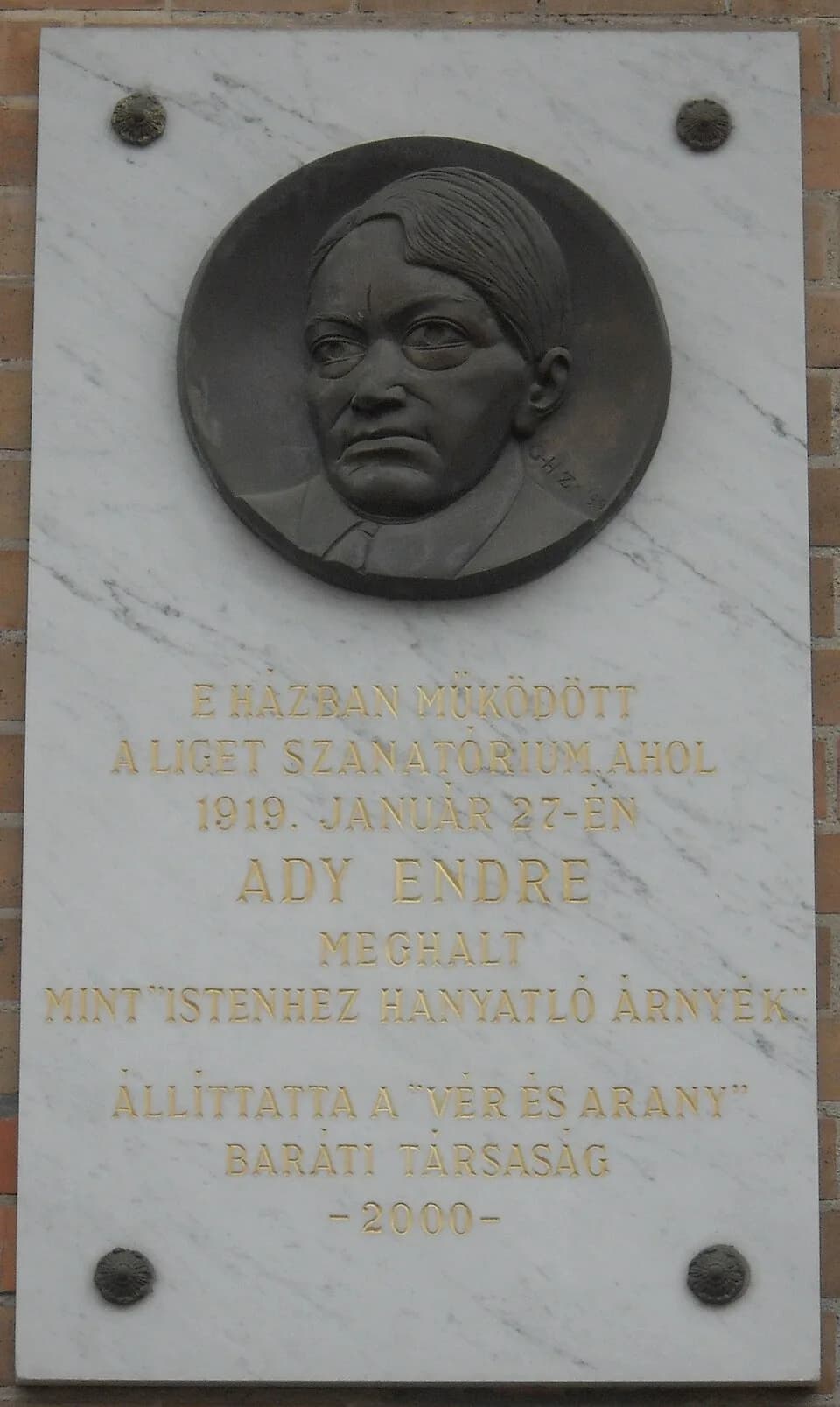 Endre Ady - Commemorative plaque of Endre Ady in Budapest District VI, Benczúr Street No 47