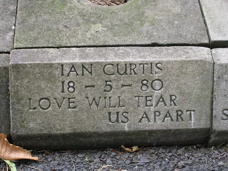 Ian Curtis - After his suicide, on the brink of stardom, Ian Curtis was cremated and put in a small grave - one among many thousands at Macclesfield Cemetery, and not easy to find. This was a sad endi
